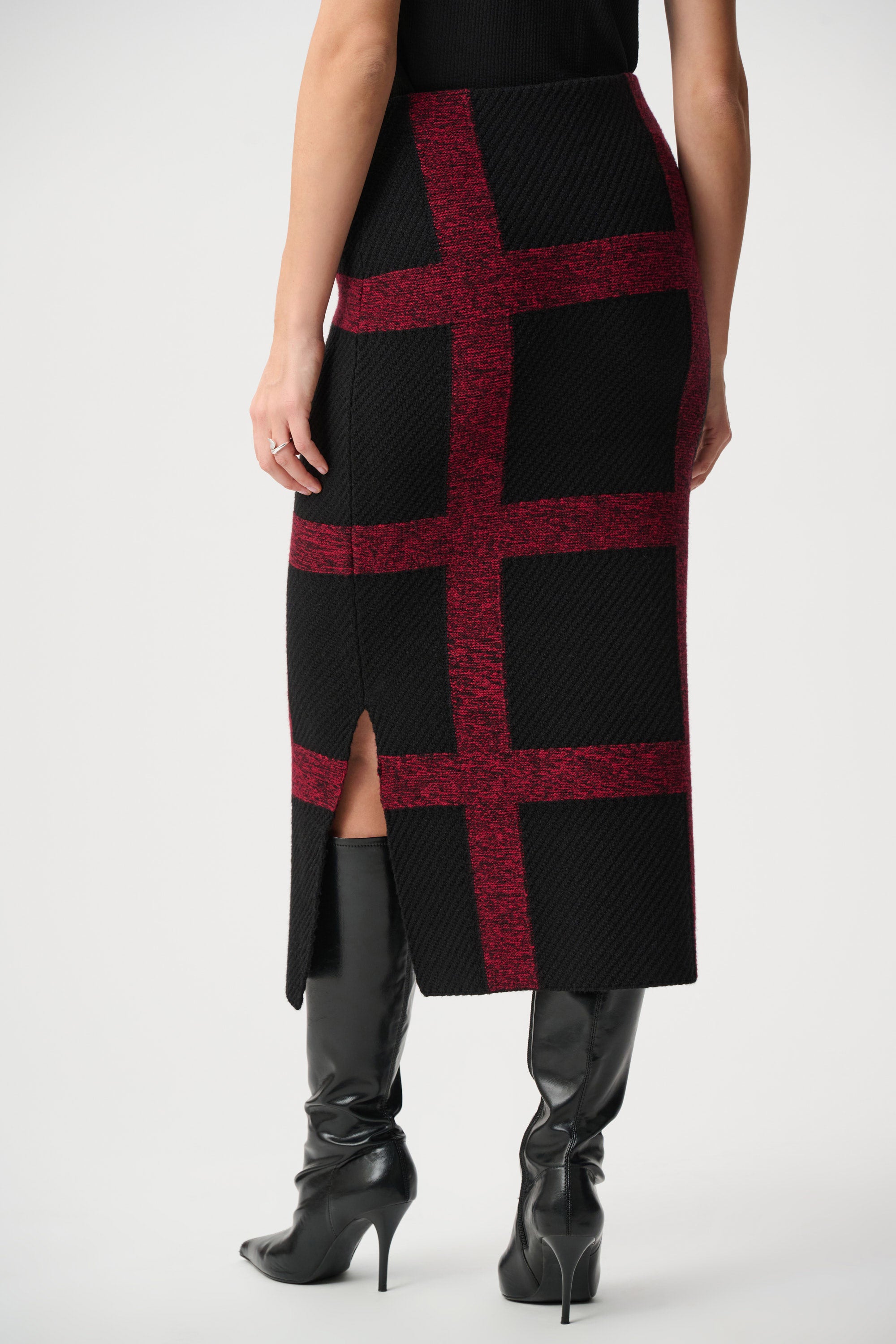 Brushed Viscose And Nylon Knit Plaid Pencil Skirt