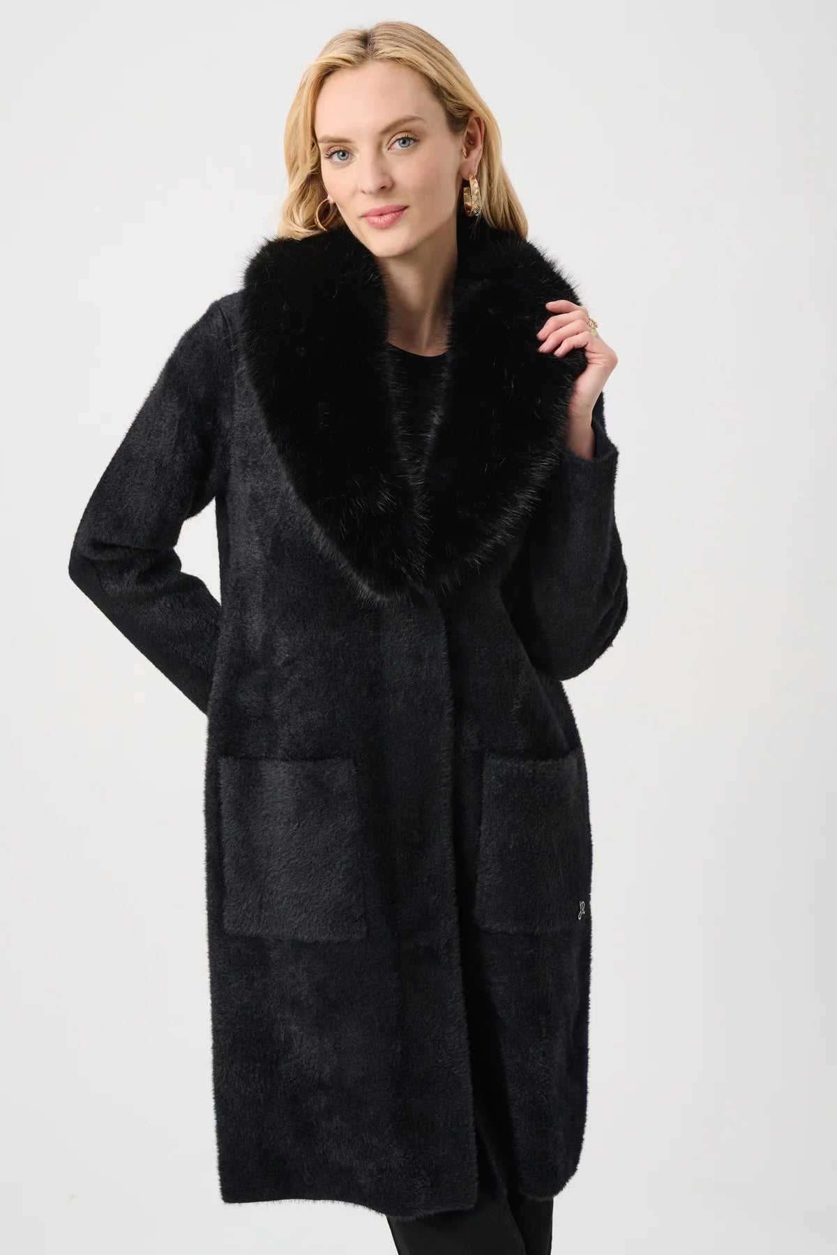Detachable Faux-Fur Shawl Collar Coat