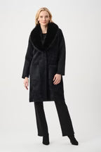Detachable Faux-Fur Shawl Collar Coat