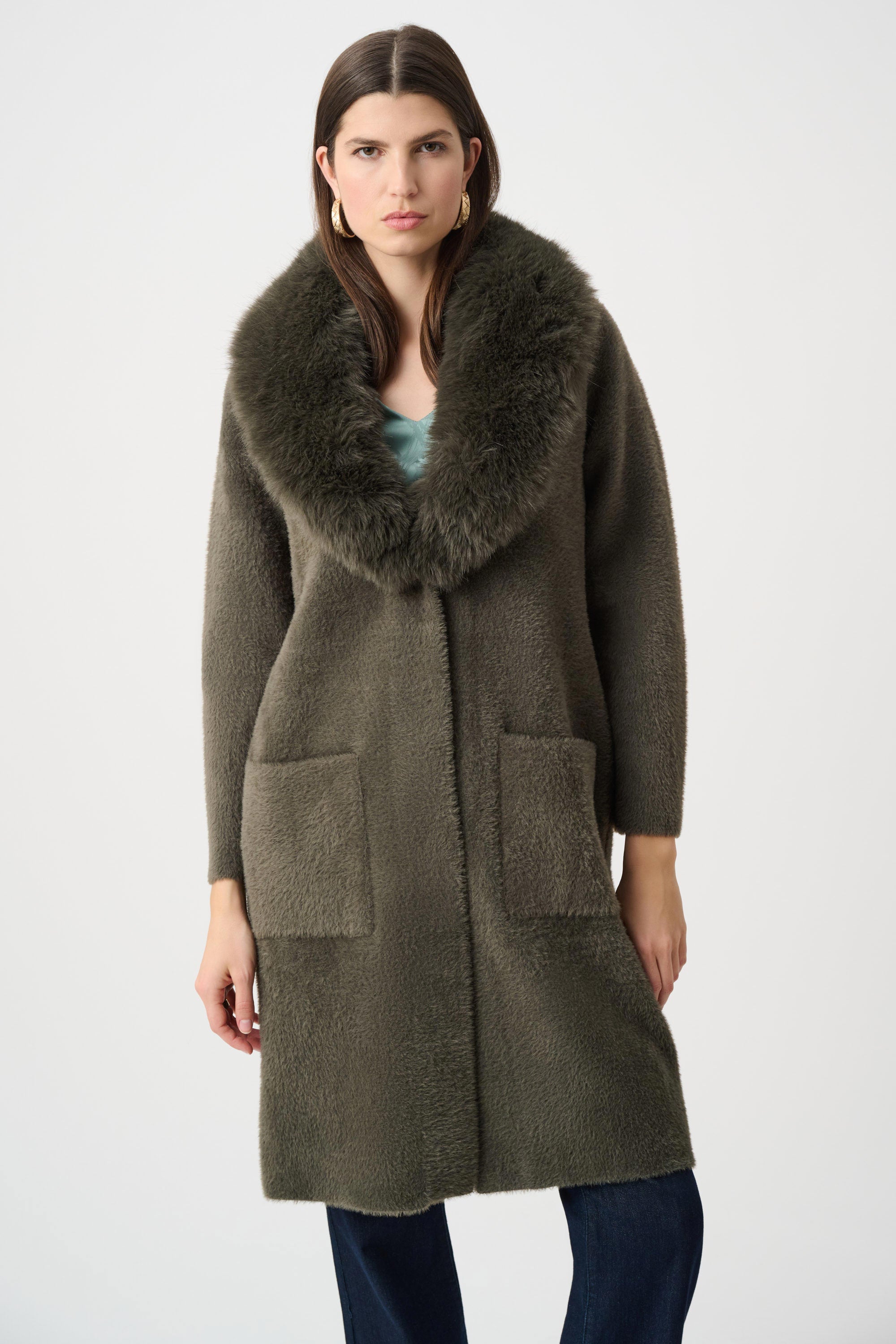 Detachable Faux-Fur Shawl Collar Coat