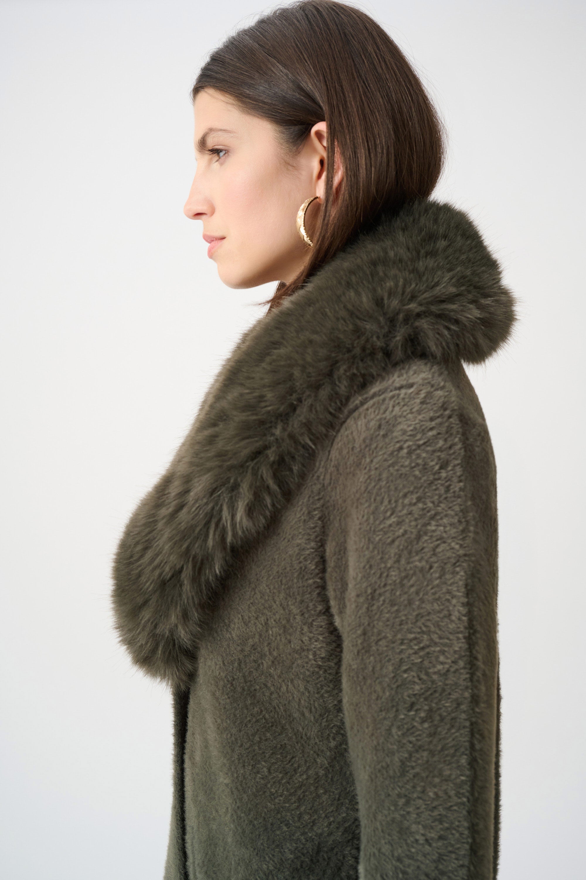 Detachable Faux-Fur Shawl Collar Coat