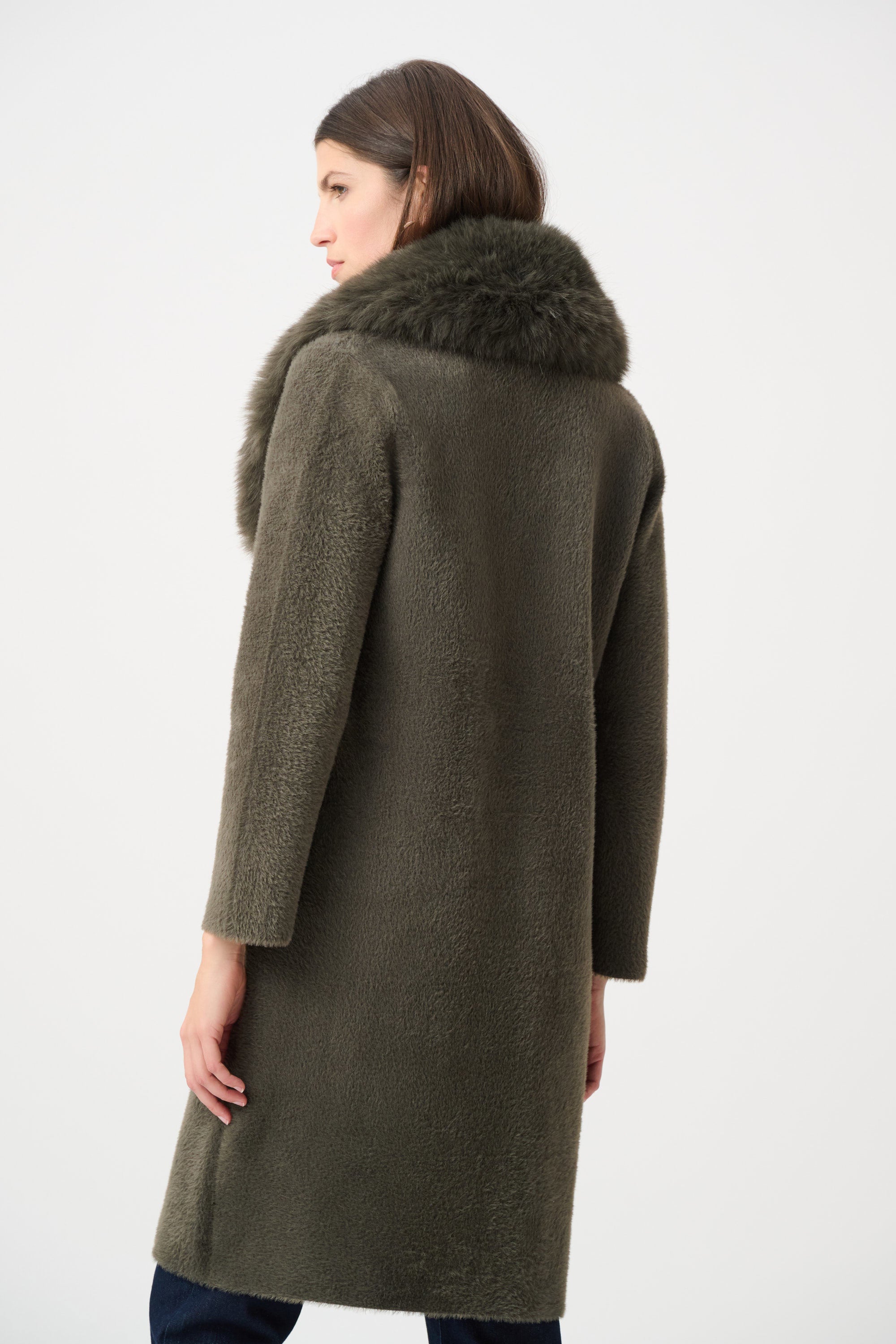 Detachable Faux-Fur Shawl Collar Coat