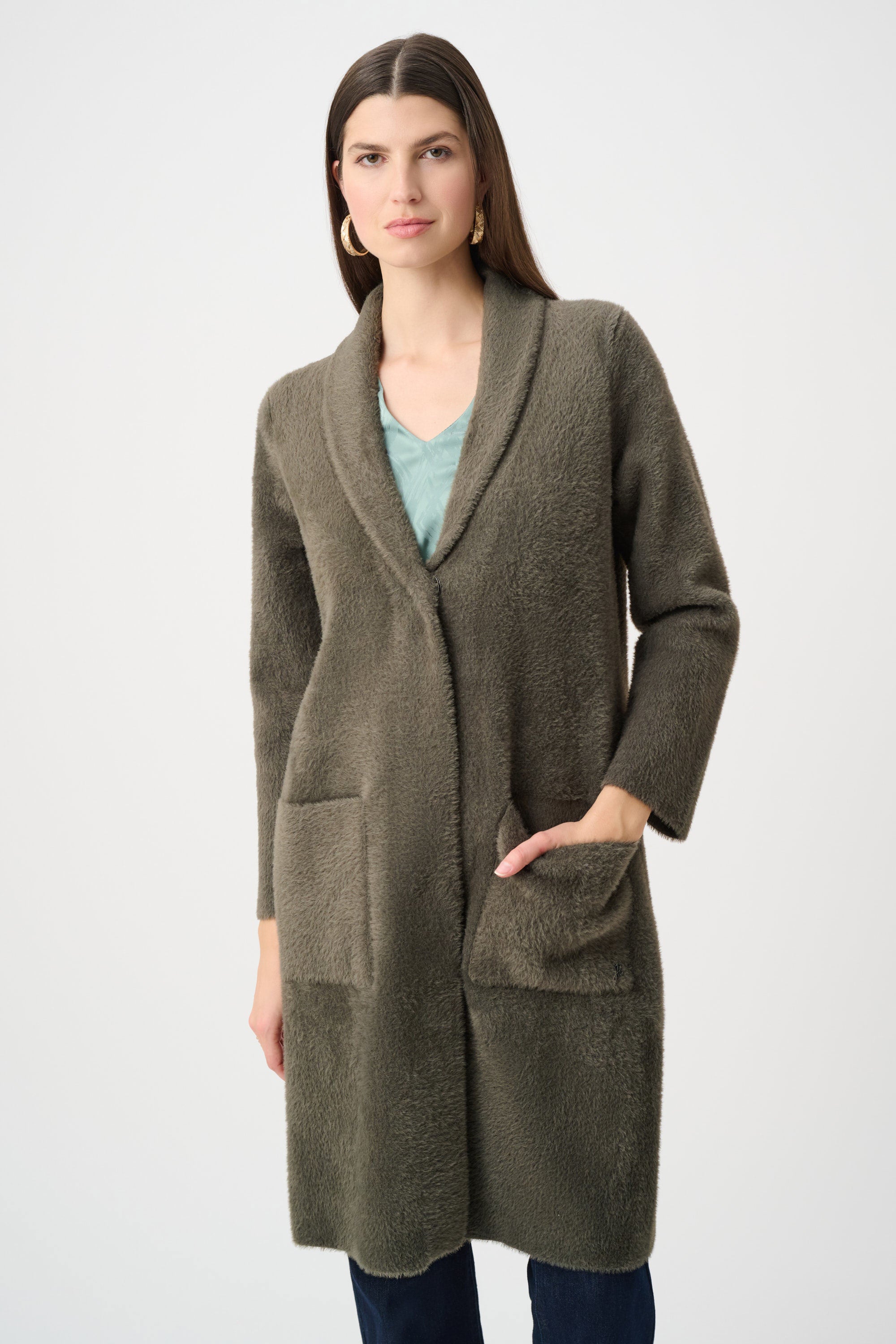 Detachable Faux-Fur Shawl Collar Coat