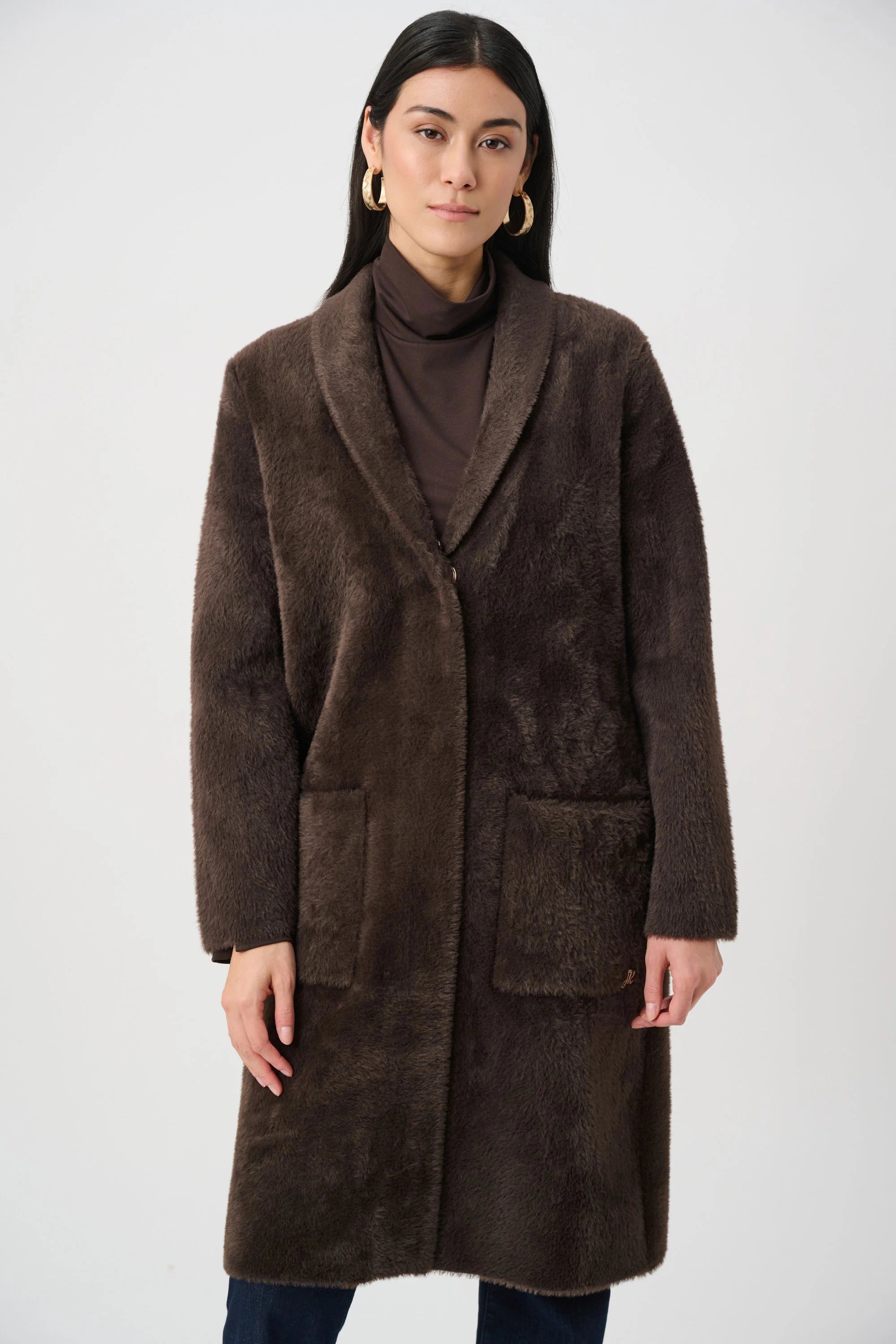 Detachable Faux-Fur Shawl Collar Coat