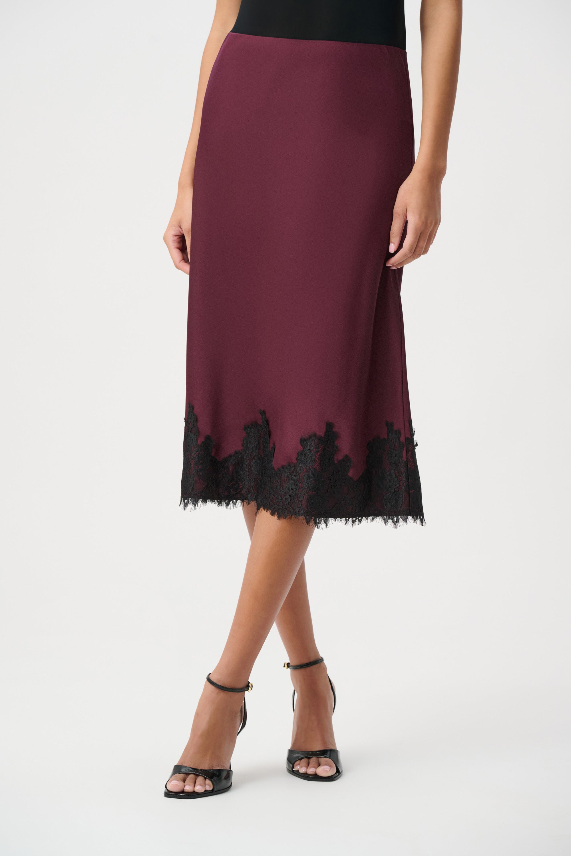 Recycled Satin Lace Trim Midi Skirt