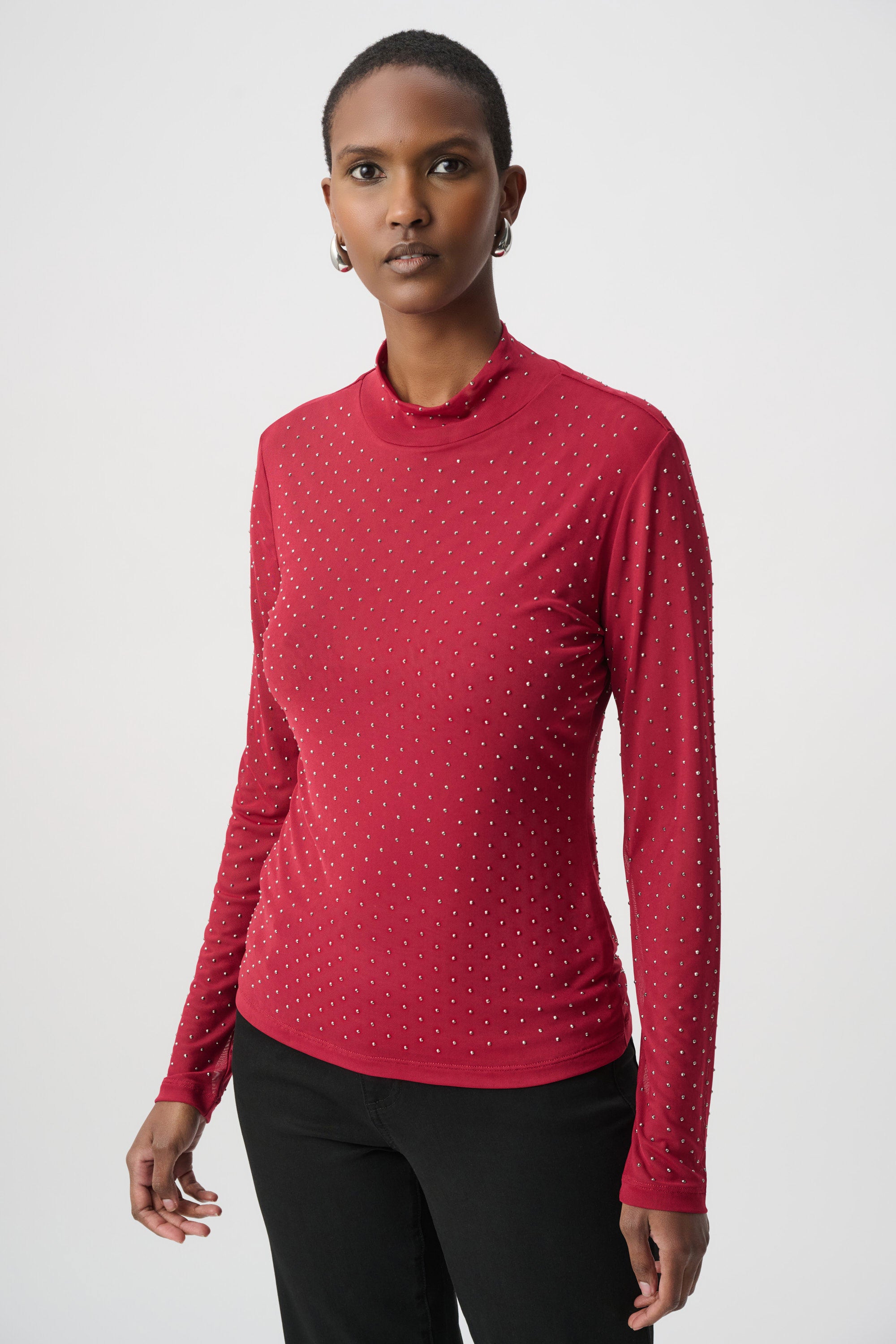 Rhinestone Mesh Long Sleeve Top
