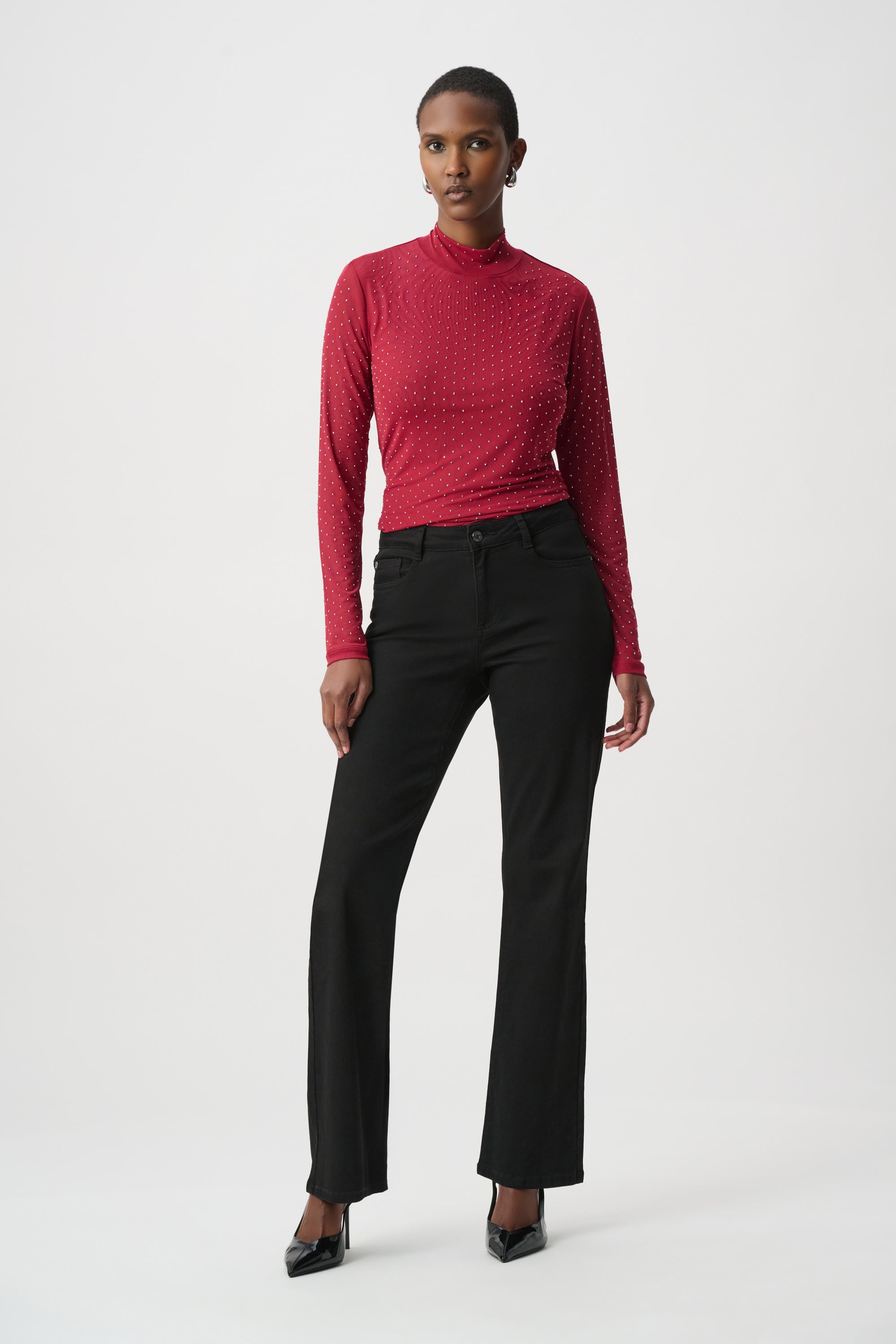 Rhinestone Mesh Long Sleeve Top
