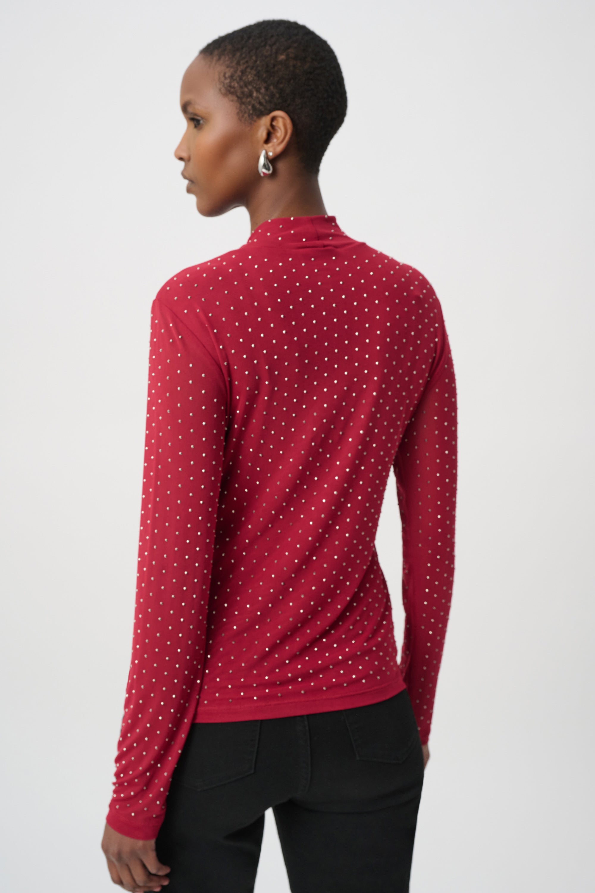 Rhinestone Mesh Long Sleeve Top