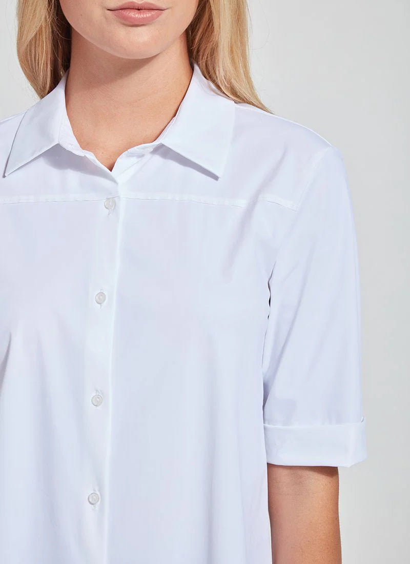 Front image of Lysse Josie button down blouse in white. 