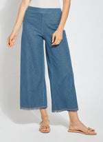 Front image of Lysse Shiloh Palazzo pants in mid wash. 