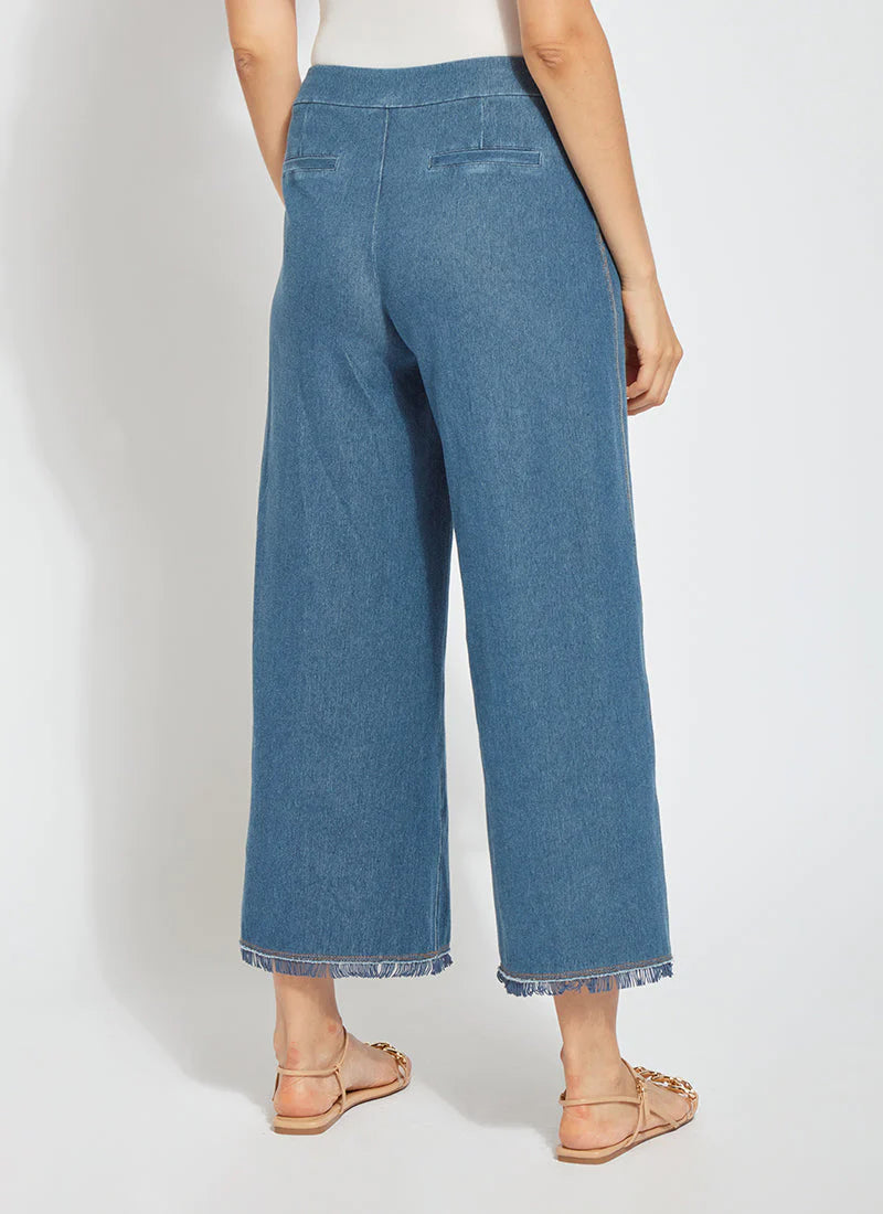 Back image of Lysse Shiloh Palazzo pants in mid wash. 