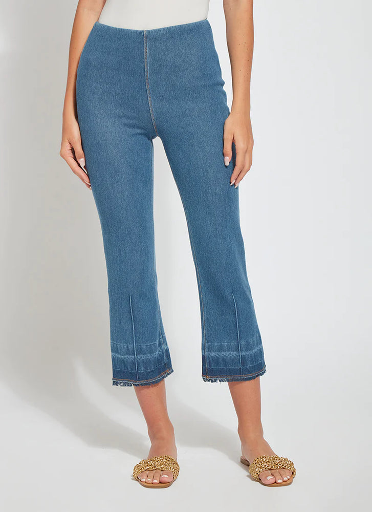 Front image of Daria gradient hem denim. Pull on cropped bottoms by lysse.  