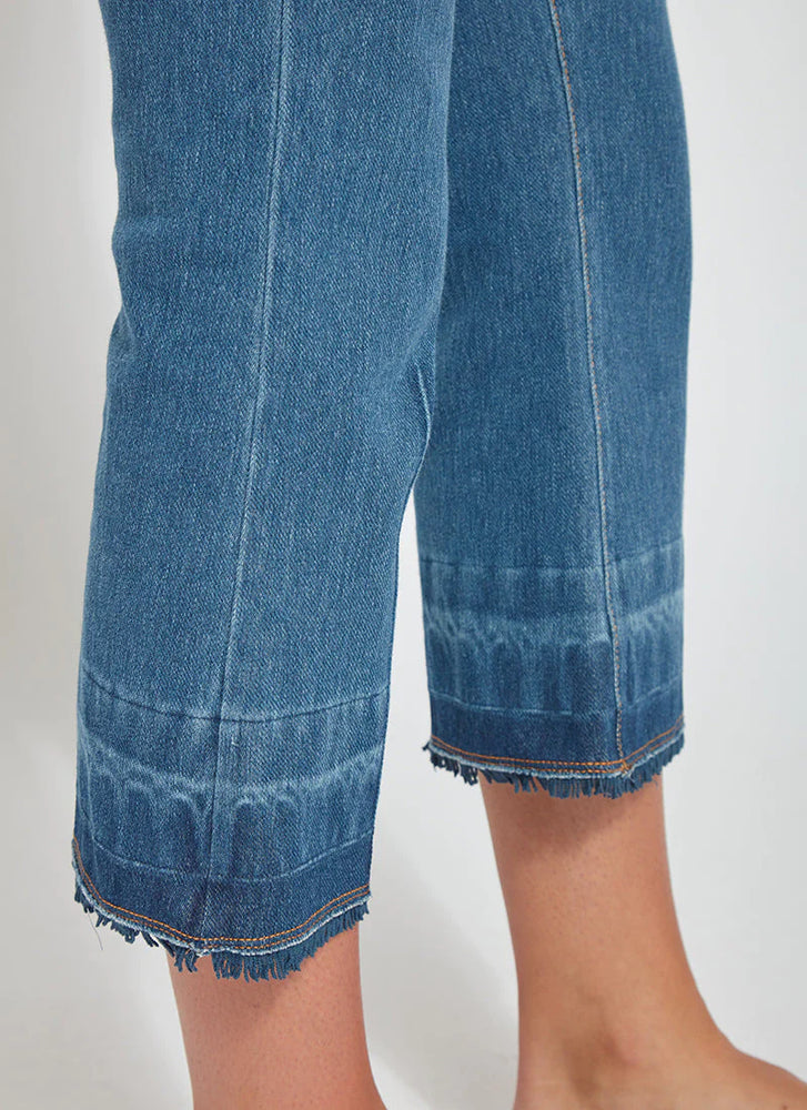 Front detail image of Daria gradient hem denim. Pull on cropped bottoms by lysse.  