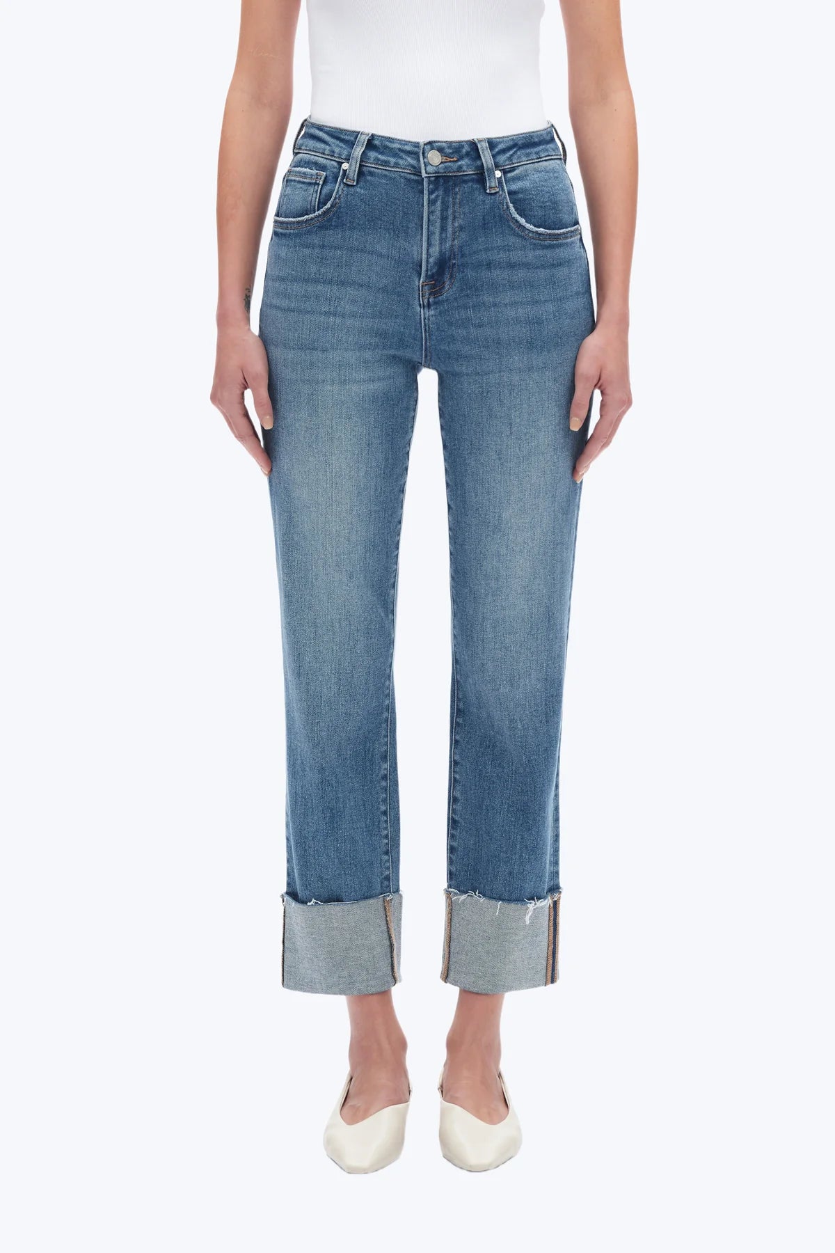 High-Rise Cuffed 28" Denim