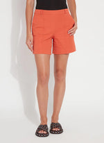 Front image of Lysse Amanada Short in vibrant apricot. 