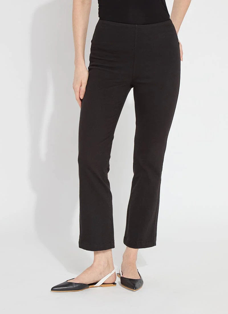 Front image of Lysse Baby Bootcut denim pant in black. 
