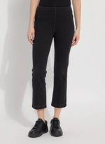 Front image of Lysse ankle denim baby bootcut bottoms. Pull on midtown black pants. 