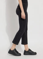 Side image of Lysse ankle denim baby bootcut bottoms. Pull on midtown black pants. 