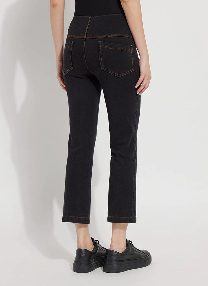 Back image of Lysse ankle denim baby bootcut bottoms. Pull on midtown black pants. 