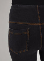 Back pocket detail image of Lysse ankle denim baby bootcut bottoms. Pull on midtown black pants. 
