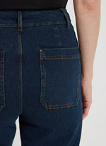 Back pocket image of Lysse Erin Wide leg denim. Indigo denim pull on pants. 