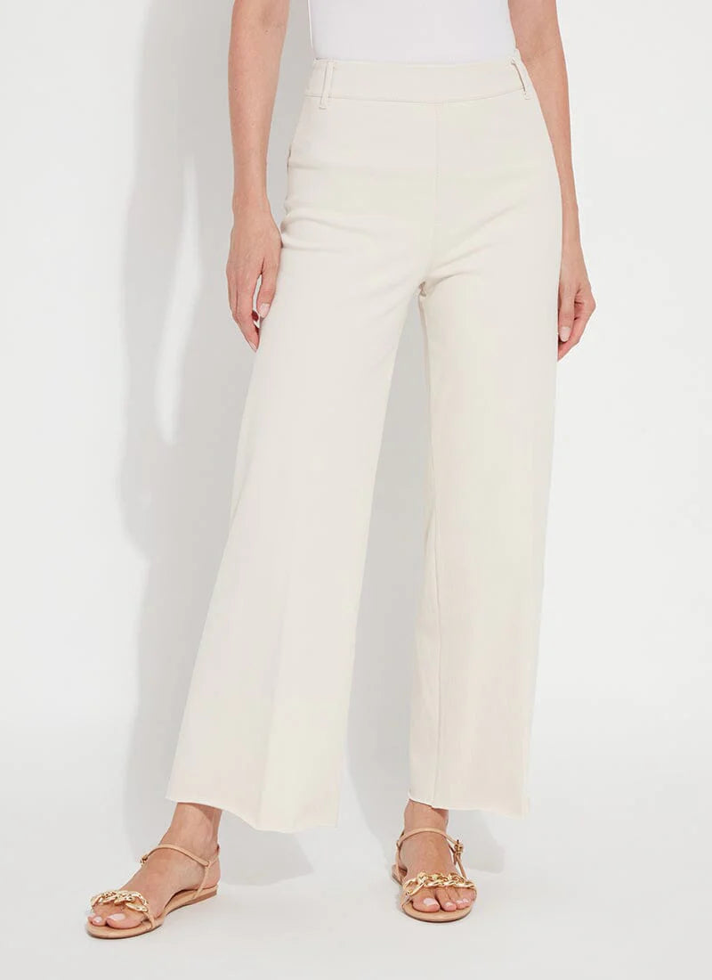 Front image of Lysse Erin wide leg denim bottoms in oat. 