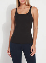 Front image of Lysse essential tank top. Solid black basic tank. 