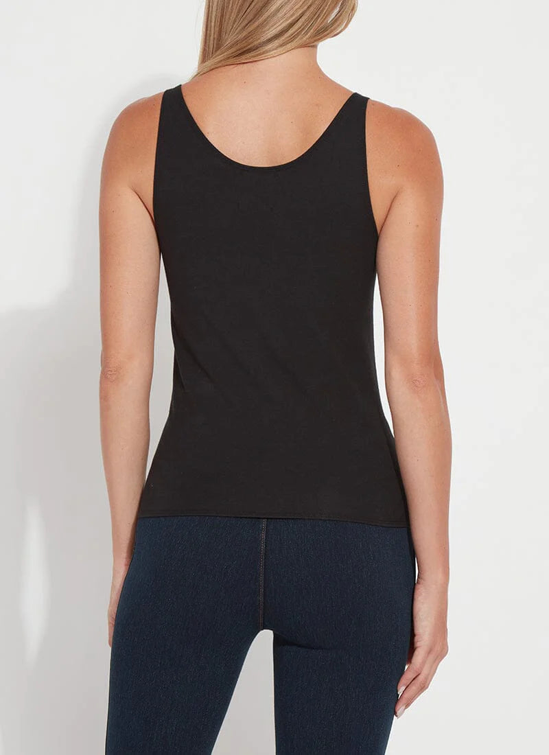 Back image of Lysse essential tank top. Solid black basic tank. 