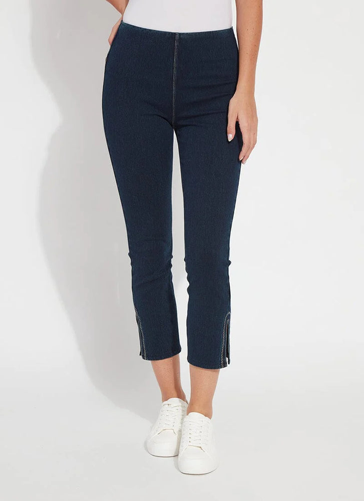 Front image of Lysse poppy embroidered denim bottoms. 