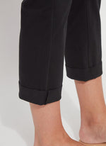 Front image of Lysse Emmy Straight Leg pant. Black cropped bottoms. 