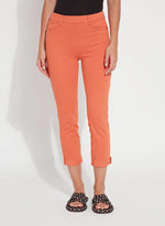 Front image of Lysse emmy straight leg pant in vibrant apricot. 