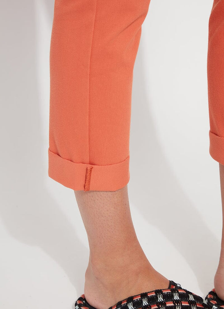 Front detail image of Lysse emmy straight leg pant in vibrant apricot. 