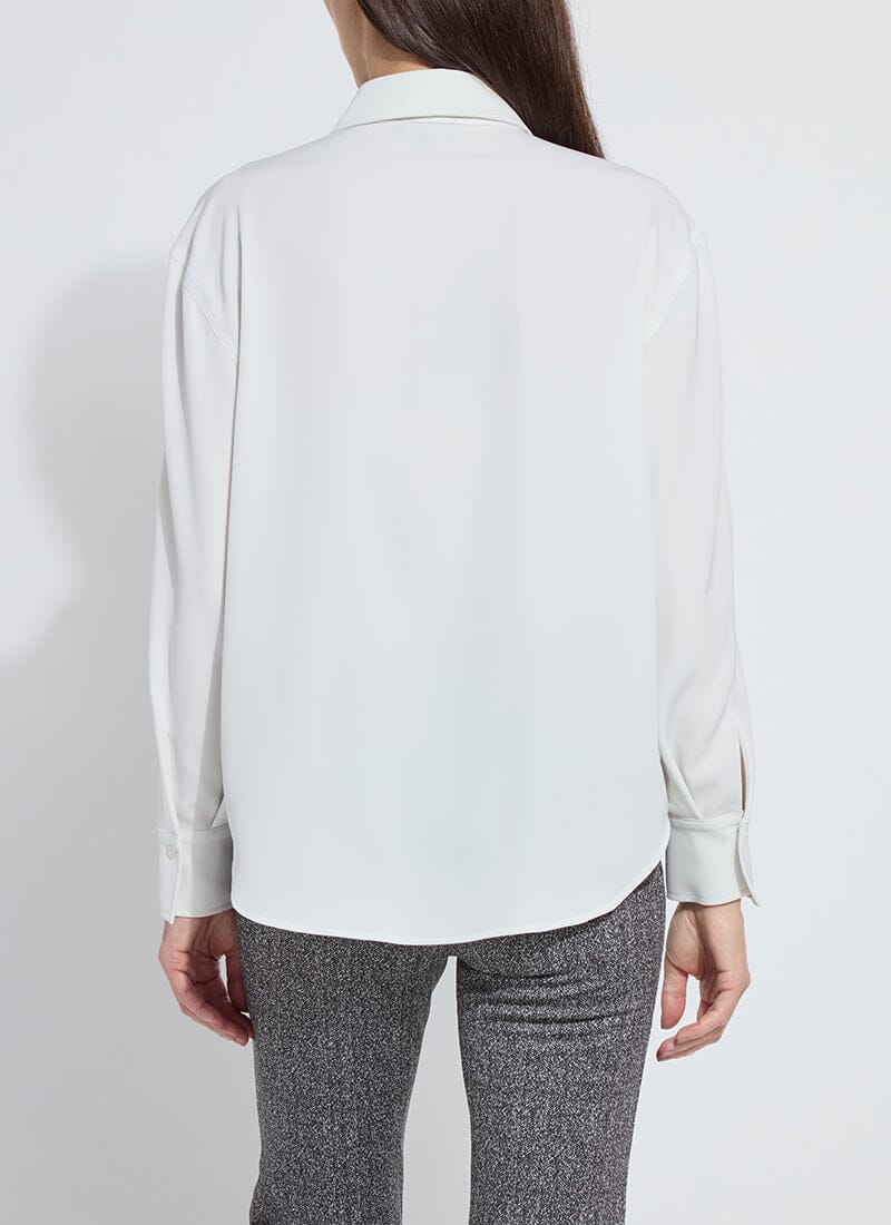 Back image of Lysse Natasha Lace Trim Shirt in ice white. 