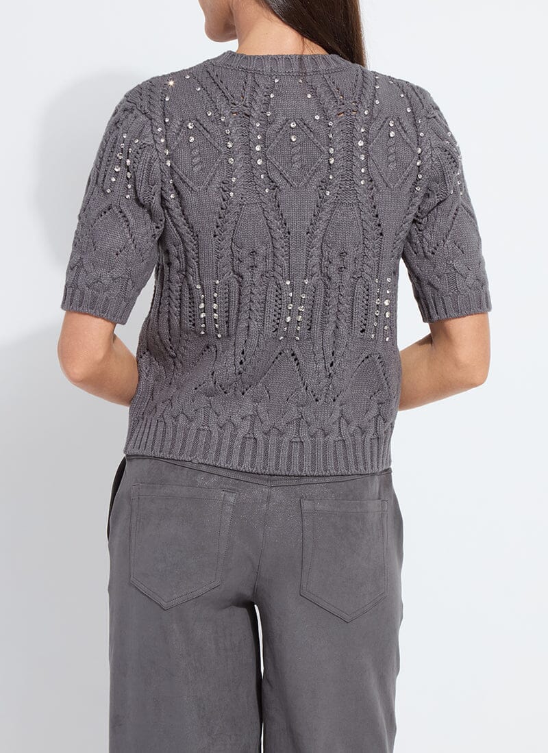 Hadley Cozy Short Sleeve Embellished Cable Sweater