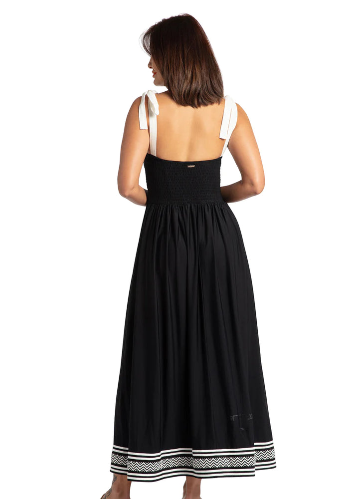Back image of Cabana Life midi dress. Black sanibel midi dress. 