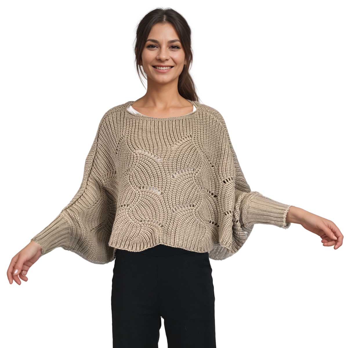 Sweater Poncho with Sleeves - Petite