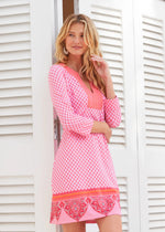 Front image of Cabana Life Boca Raton embroidered tunic dress. 
