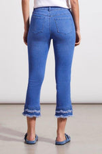 Back image of Tribal pull on audrey embroidered cropped denim bottoms. 