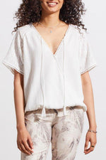 Front image of Tribal raglan sleeve two way blouse. 