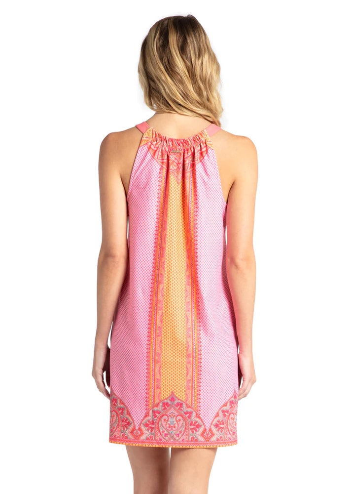 Back image of Cabana Life sleeveless shift dress. Boca raton printed dress. 