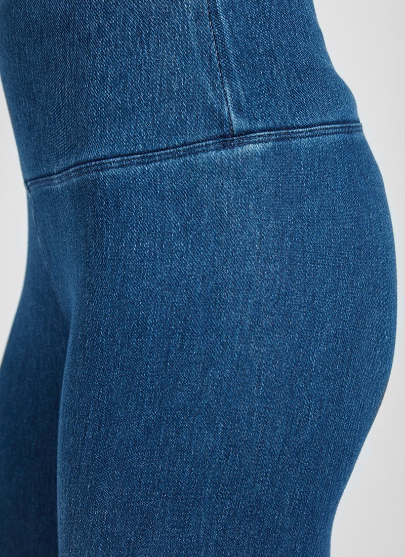 Front detail image of Lysse denim capri in mid wash blue. 