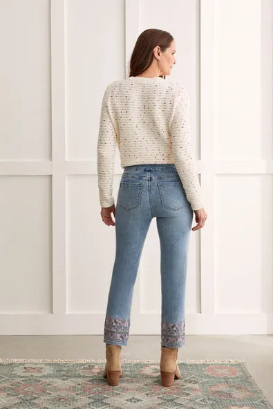 Back image of Tribal audrey pull on embroidered jeans. 