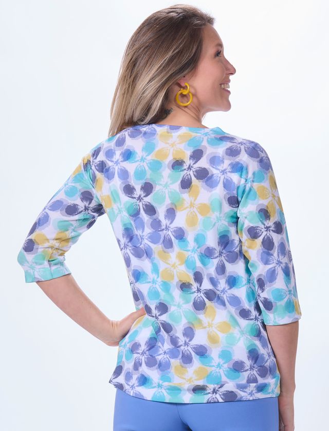 3/4 Sleeve Round Neck Print Top