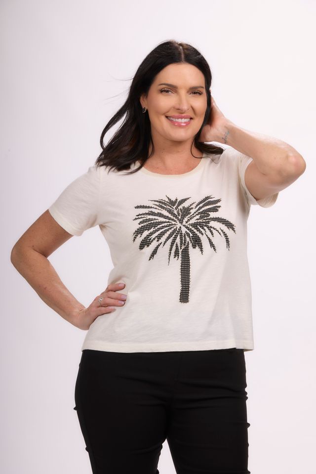 Crew Neck Palm Print Top