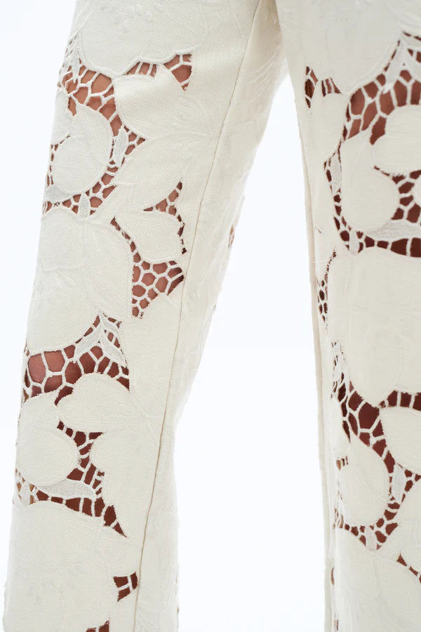 Beige Relaxed Fit Lace Jean