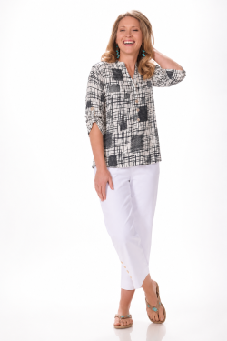 3/4 Sleeve Henley Print Top