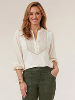 3/4 Sleeve Blouson Embroidered Top