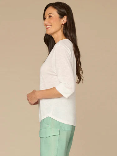 Elbow Roll Cuff Sleeve Split V-Neck Top