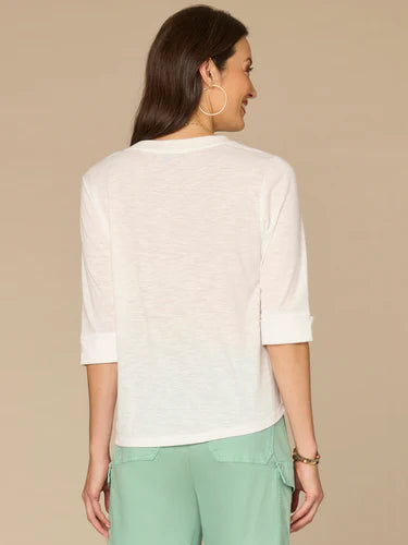 Elbow Roll Cuff Sleeve Split V-Neck Top