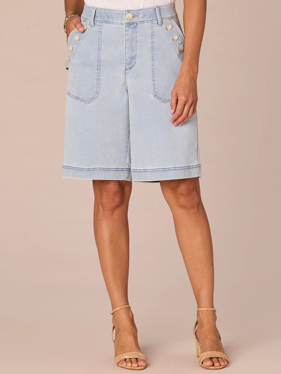 Front image of Democracy skyrise shorts with pockets.